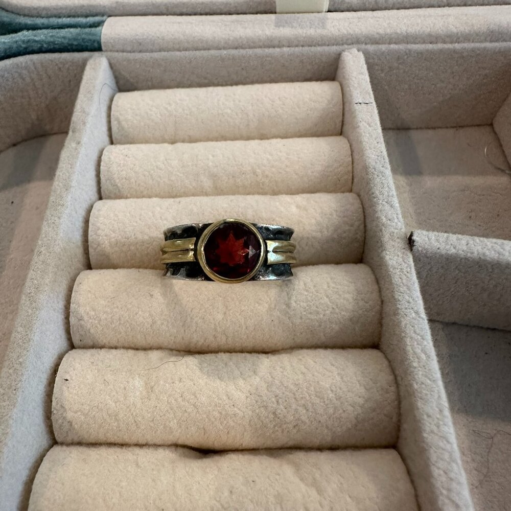 Gold / Silver Red Gemstone Ring